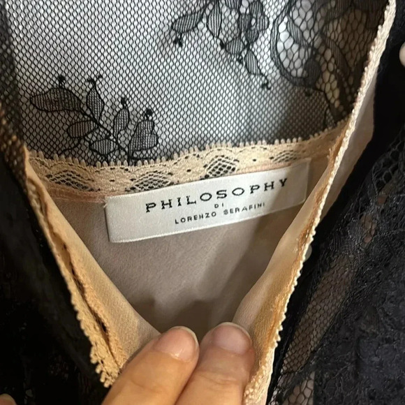 EUC PHILOSOPHY women’s black lace dress size 6 includes slip long - Picture 8 of 11